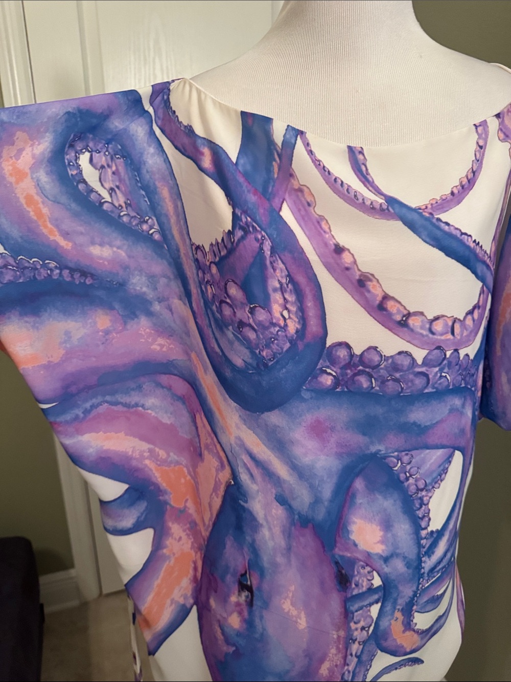 White Dress with Purple & Blue Octopus Print - Picture 9 of 9